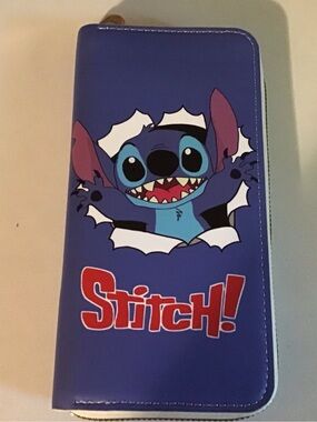 Stitch! Cartoon Zip Wallet - Blue with Red Accent